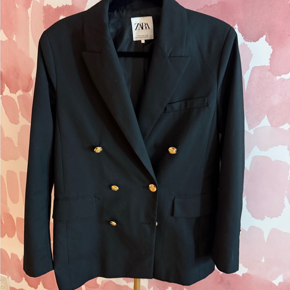 Black Double-Breasted Women's Blazer Jacket In Great Condition - Picture 2 of 6